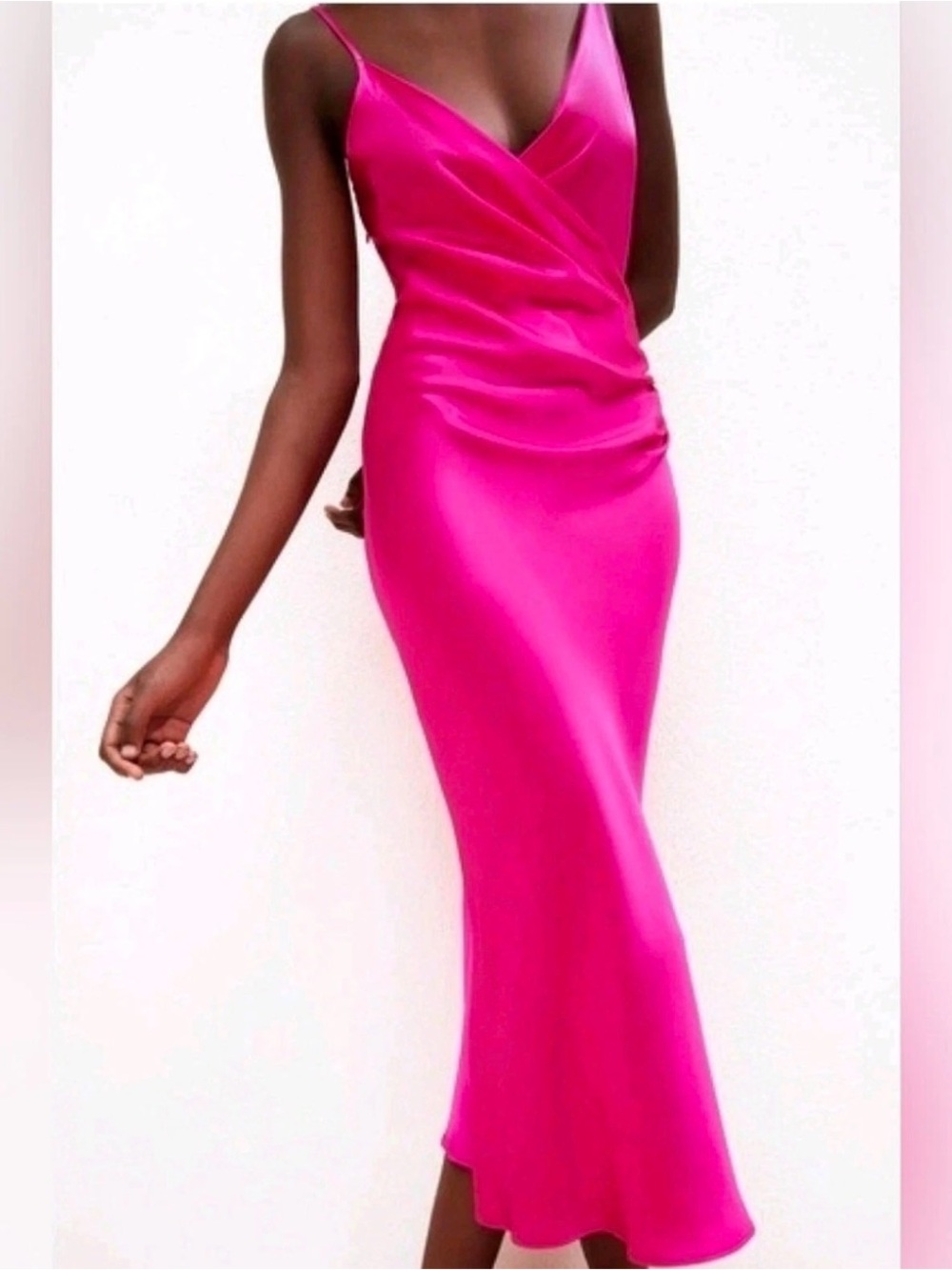 Zara Valentine's Edition Hot Pink Satin Maxi Dress Size XS.